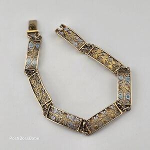 Vintage European 800 Silver Gold-Plated Filigree Link Bracelet - 7"